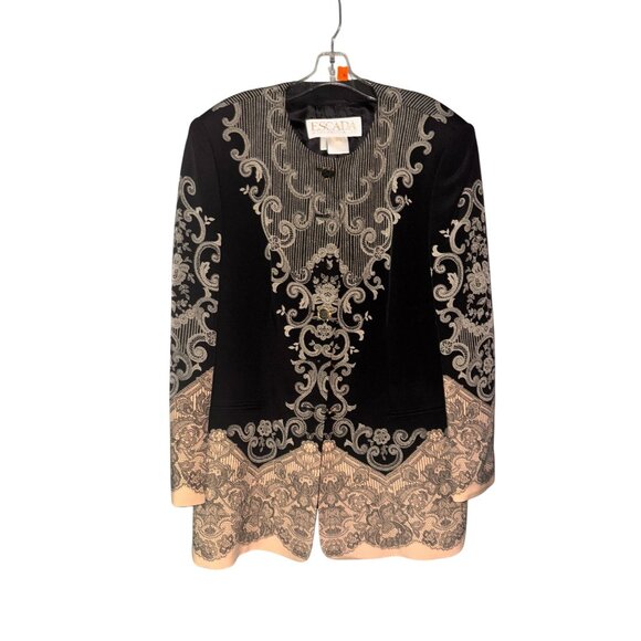 Escada Margaretha Ley Black faux Lace look Button-Up Blazer Jacket - Picture 1 of 11